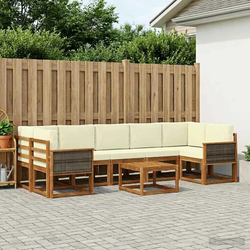 Lauko sofos komplektas su pagalve 6 pcs Natūralus ir grietinėlė
