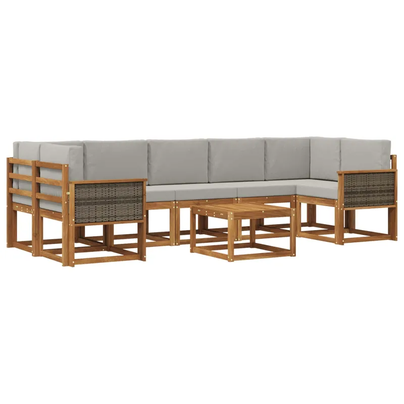 Lauko sofos komplektas 6 pcs Natūrali ir šviesiai pilka