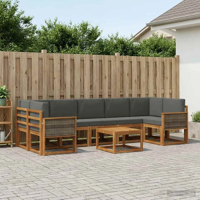 Lauko sofos komplektas su pagalve 6 pcs Natūralus ir antracitas