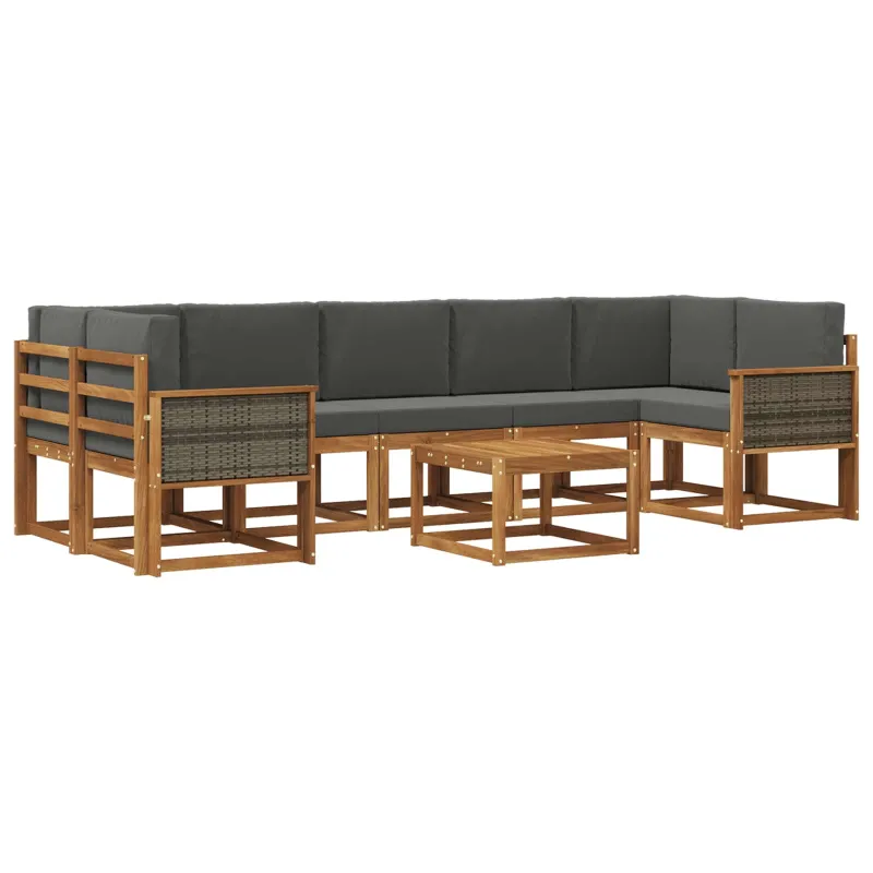 Lauko sofos komplektas su pagalve 6 pcs Natūralus ir antracitas