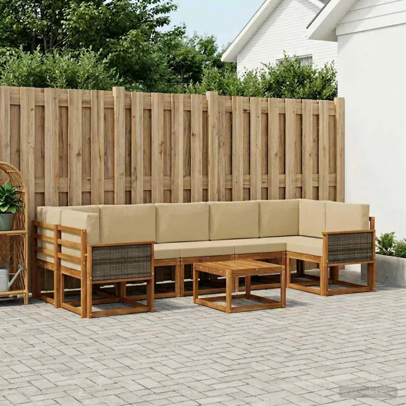 Lauko sofos komplektas su pagalve 6 pcs Natūrali