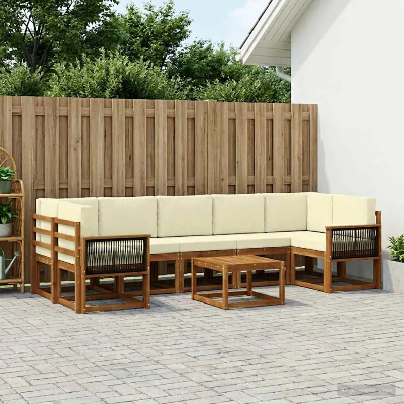 Lauko sofos komplektas su pagalve 6 pcs Natūralus ir grietinėlė