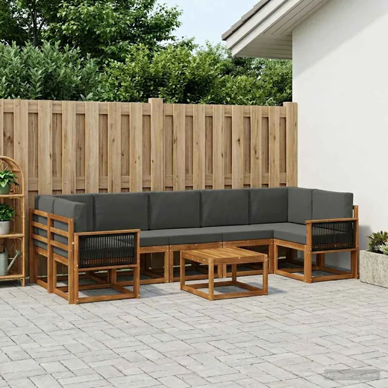 Lauko sofos komplektas su pagalve 6 pcs Natūralus ir antracitas