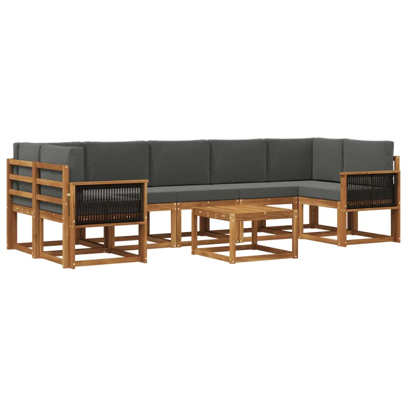 Lauko sofos komplektas su pagalve 6 pcs Natūralus ir antracitas