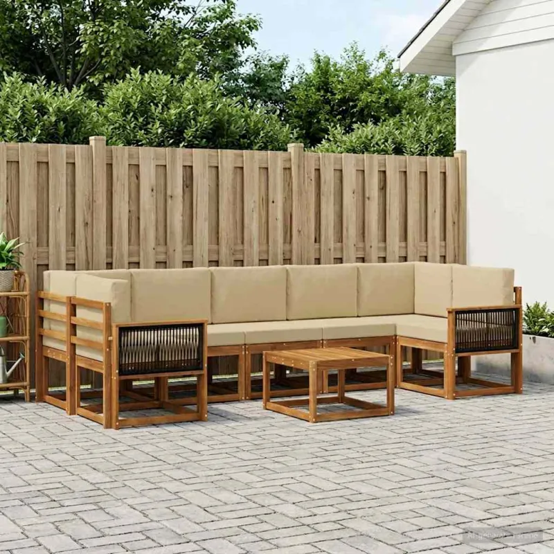 Lauko sofos komplektas su pagalve 6 pcs Natūrali