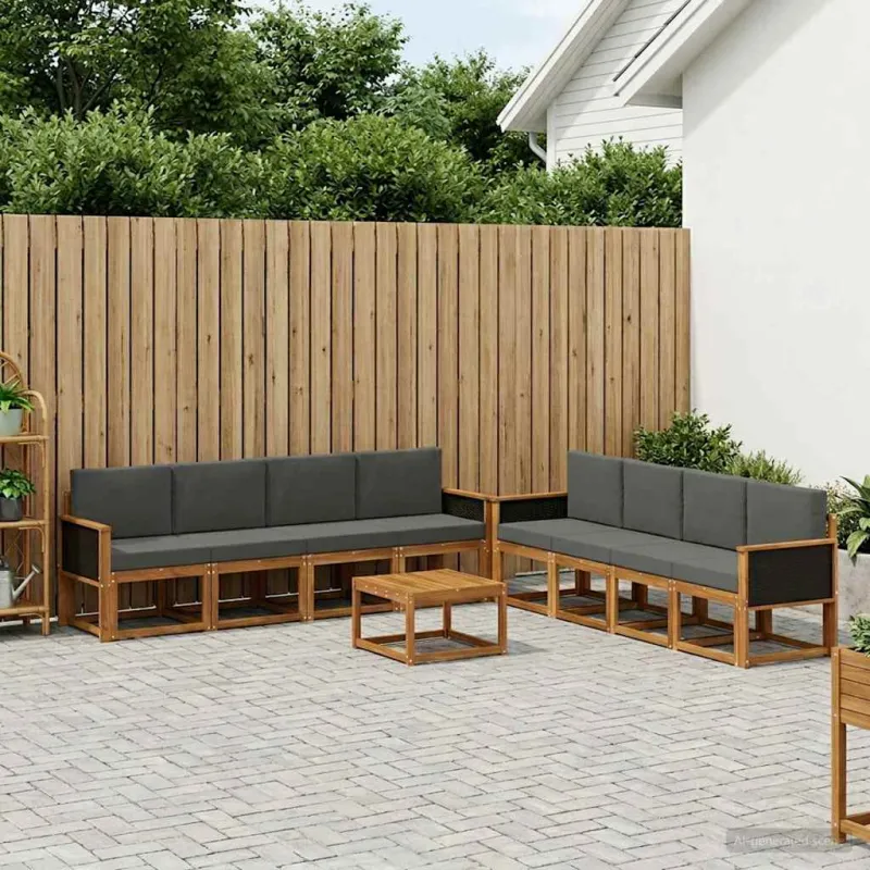 Lauko sofos komplektas su pagalve 7 pcs Natūralus ir antracitas