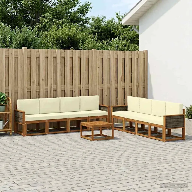 Lauko sofos komplektas su pagalve 7 pcs Natūralus ir grietinėlė