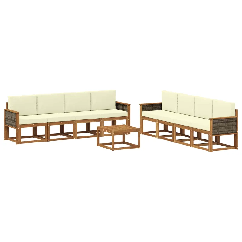 Lauko sofos komplektas su pagalve 7 pcs Natūralus ir grietinėlė