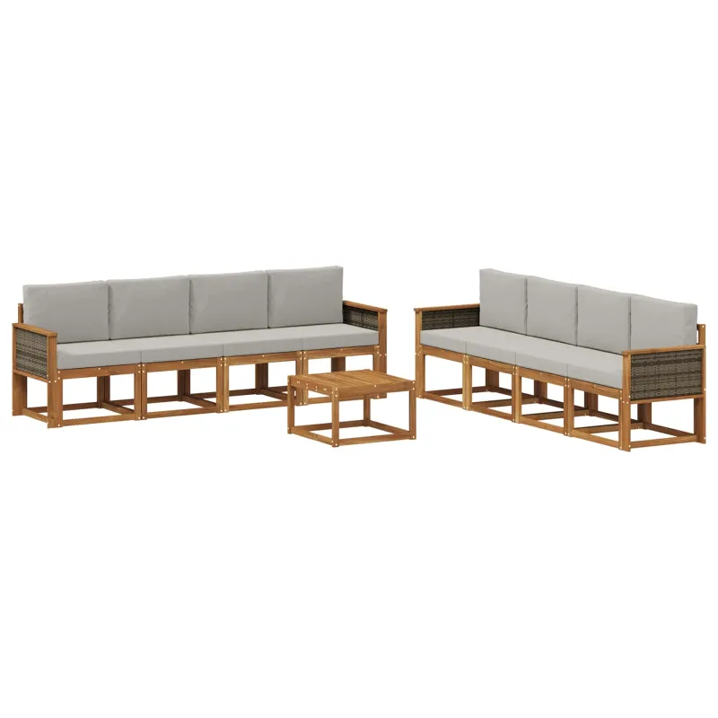 Lauko sofos komplektas 7 pcs Natūrali ir šviesiai pilka