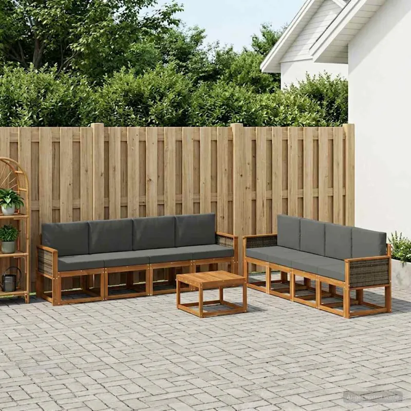 Lauko sofos komplektas su pagalve 7 pcs Natūralus ir antracitas