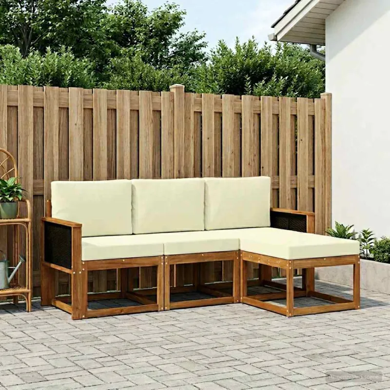 Lauko sofos komplektas su pagalve 4 pcs Natūralus ir grietinėlė