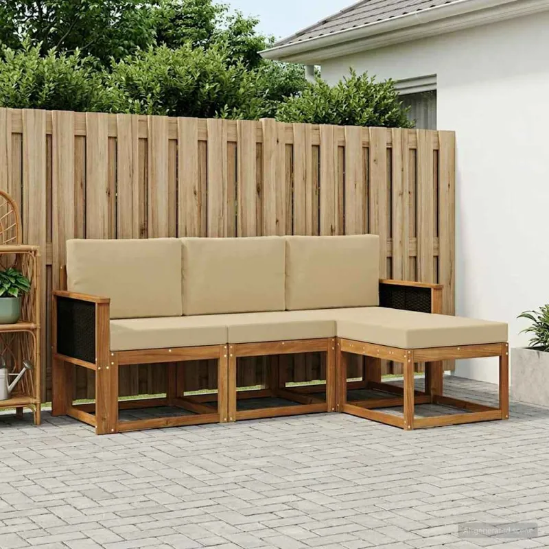 Lauko sofos komplektas su pagalve 4 pcs Natūrali