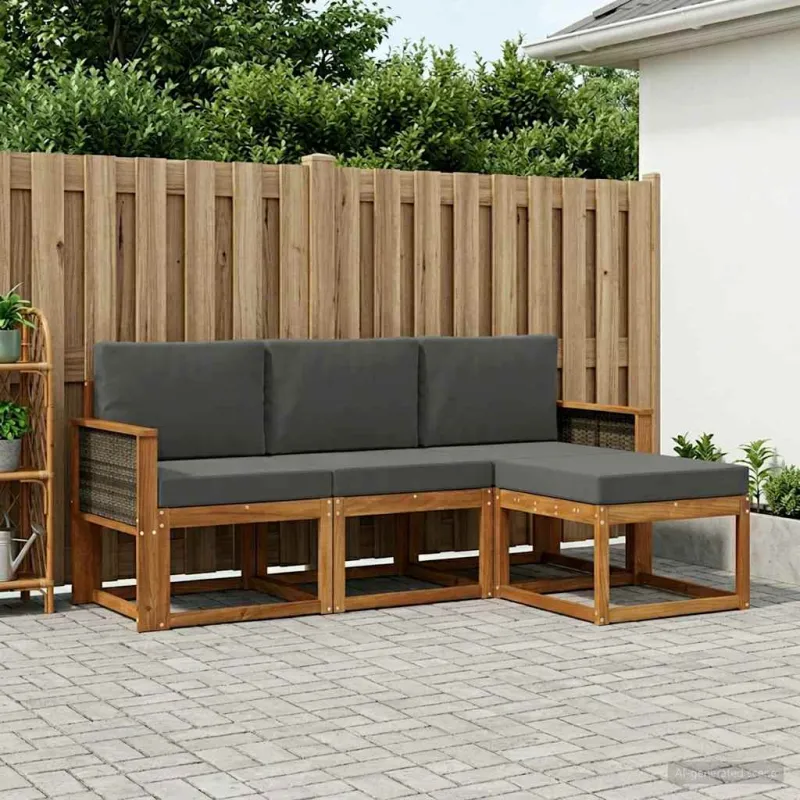 Lauko sofos komplektas su pagalve 4 pcs Natūralus ir antracitas