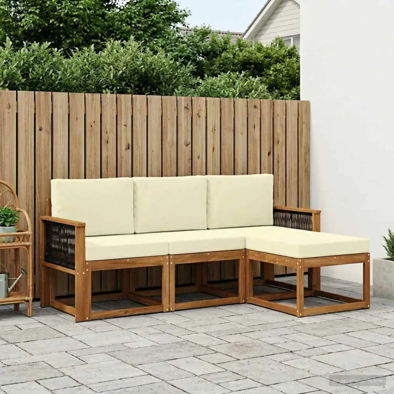 Lauko sofos komplektas su pagalve 4 pcs Natūralus ir grietinėlė