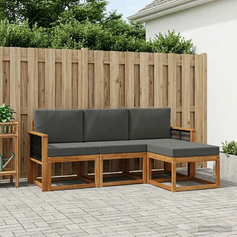 Lauko sofos komplektas su pagalve 4 pcs Natūralus ir antracitas