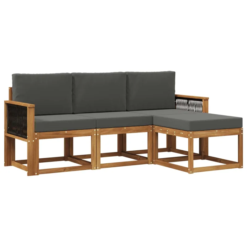 Lauko sofos komplektas su pagalve 4 pcs Natūralus ir antracitas