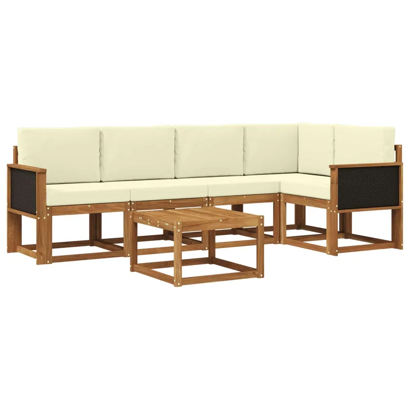 Lauko sofos komplektas su pagalve 6 pcs Natūralus ir grietinėlė