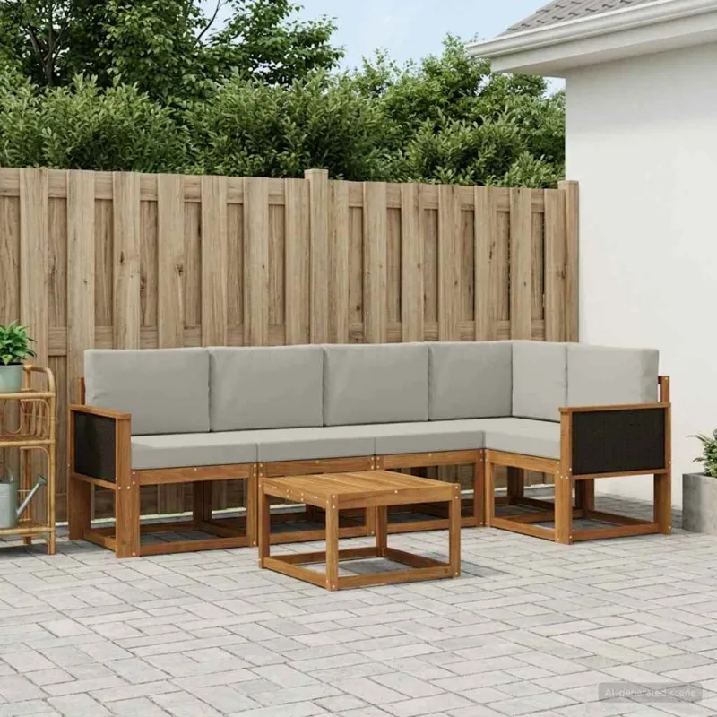 Lauko sofos komplektas 6 pcs Natūrali ir šviesiai pilka