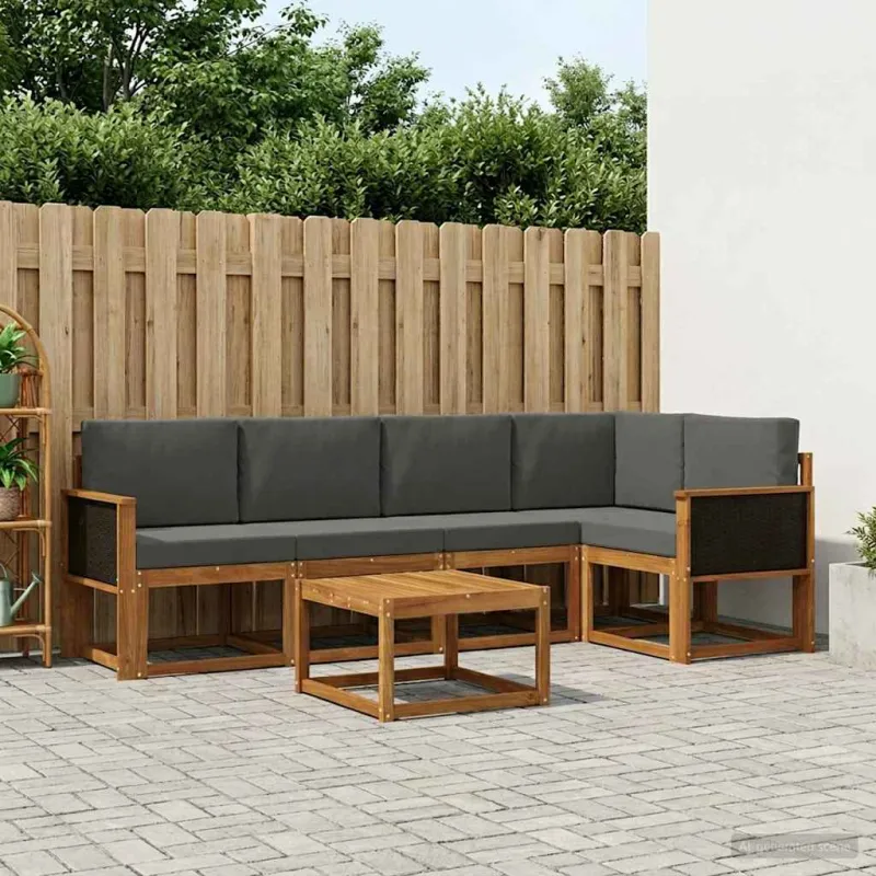 Lauko sofos komplektas su pagalve 6 pcs Natūralus ir antracitas