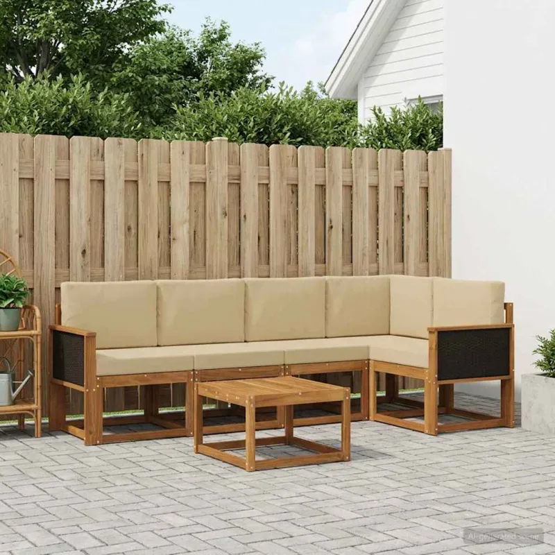 Lauko sofos komplektas su pagalve 6 pcs Natūralus ir bežinis