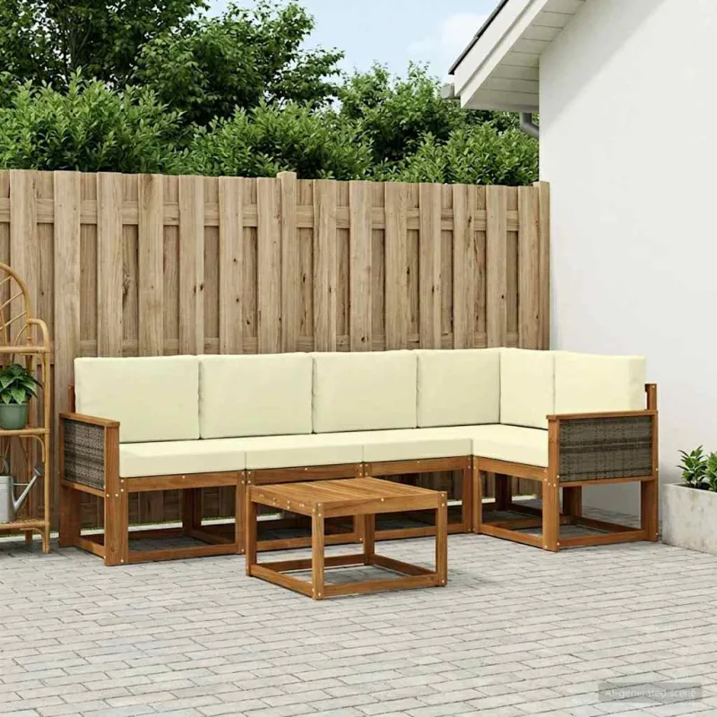 Lauko sofos komplektas su pagalve 6 pcs Natūralus ir grietinėlė