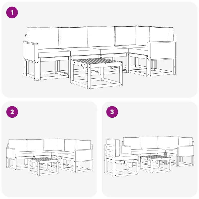 Lauko sofos komplektas 6 pcs Natūrali ir šviesiai pilka