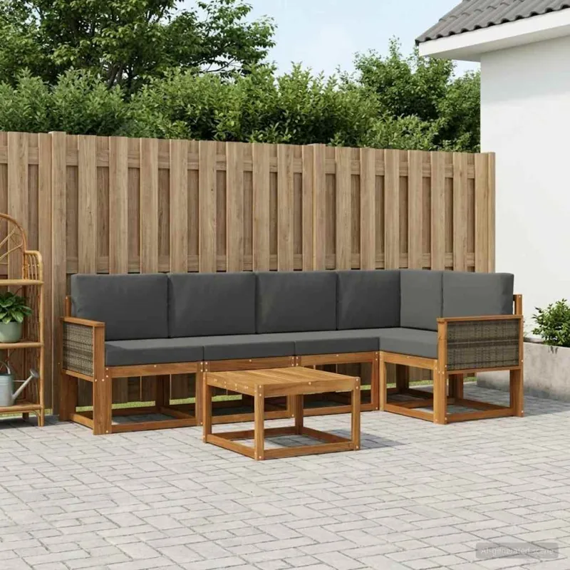 Lauko sofos komplektas su pagalve 6 pcs Natūralus ir antracitas