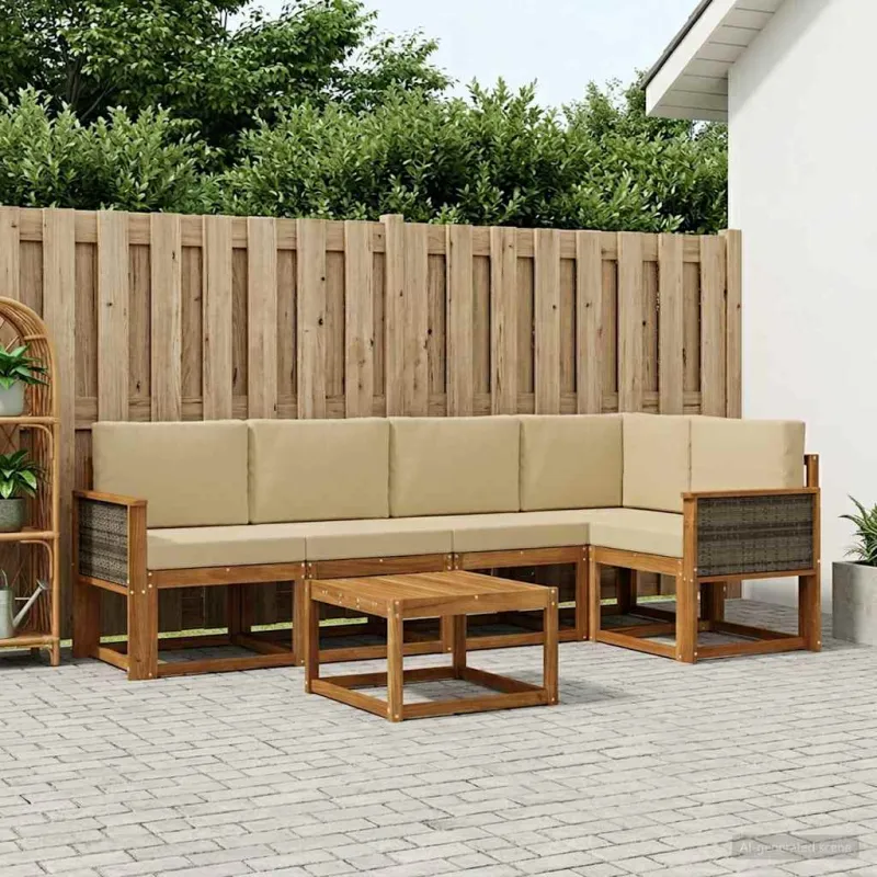 Lauko sofos komplektas su pagalve 6 pcs Natūralus ir bežinis