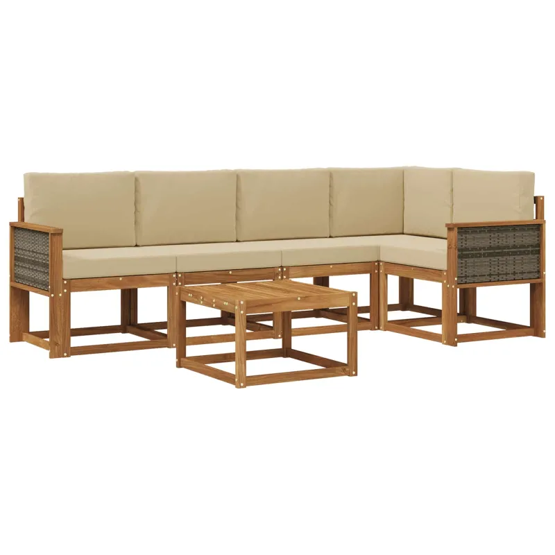 Lauko sofos komplektas su pagalve 6 pcs Natūralus ir bežinis
