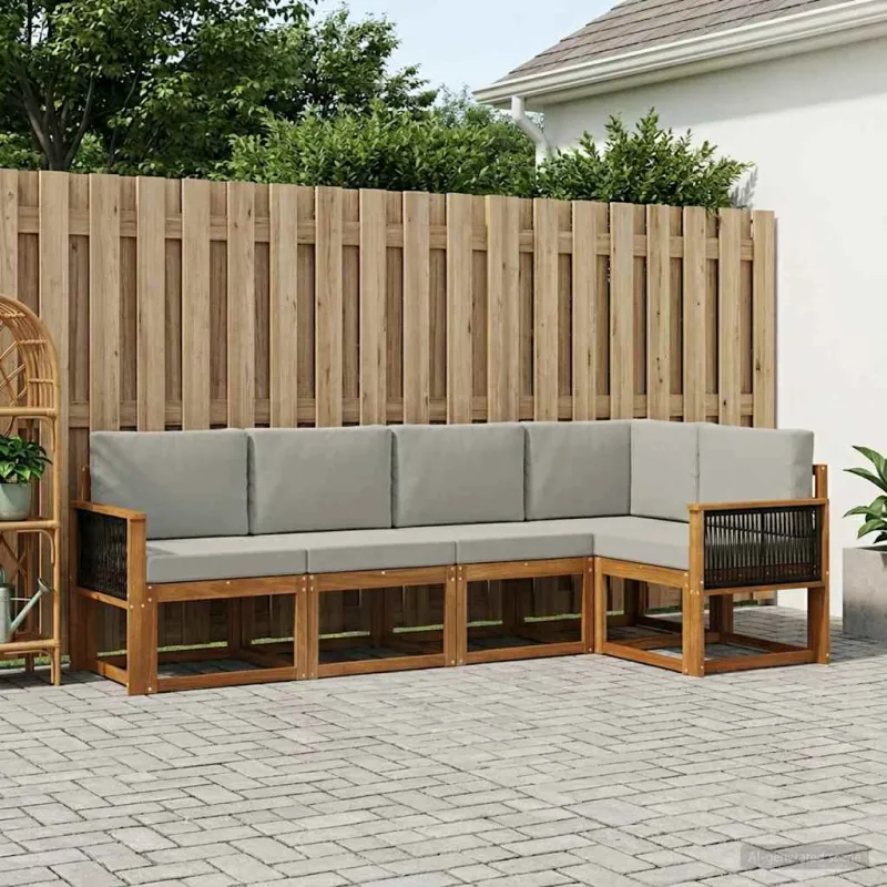 Lauko sofos komplektas 6 pcs Natūrali ir šviesiai pilka