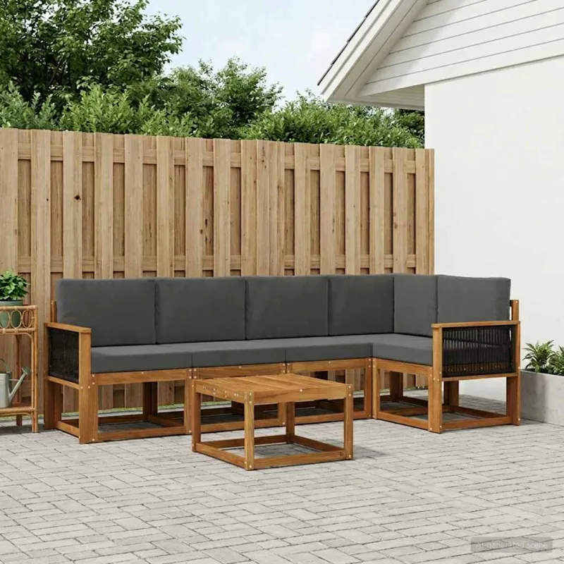 Lauko sofos komplektas su pagalve 6 pcs Natūralus ir antracitas