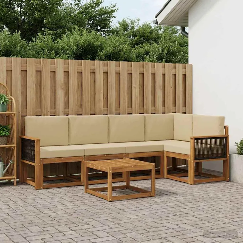 Lauko sofos komplektas su pagalve 6 pcs Natūralus ir bežinis