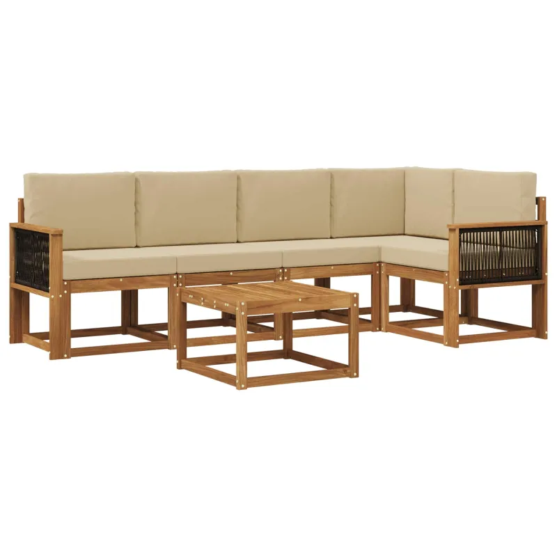 Lauko sofos komplektas su pagalve 6 pcs Natūralus ir bežinis