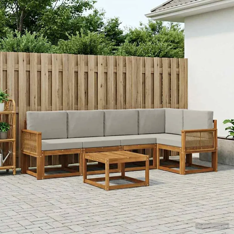 Lauko sofos komplektas 6 pcs Natūrali ir šviesiai pilka
