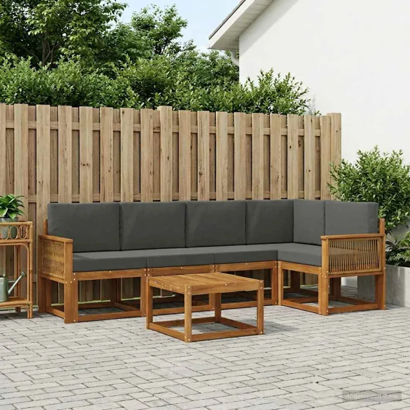 Lauko sofos komplektas su pagalve 6 pcs Natūralus ir antracitas
