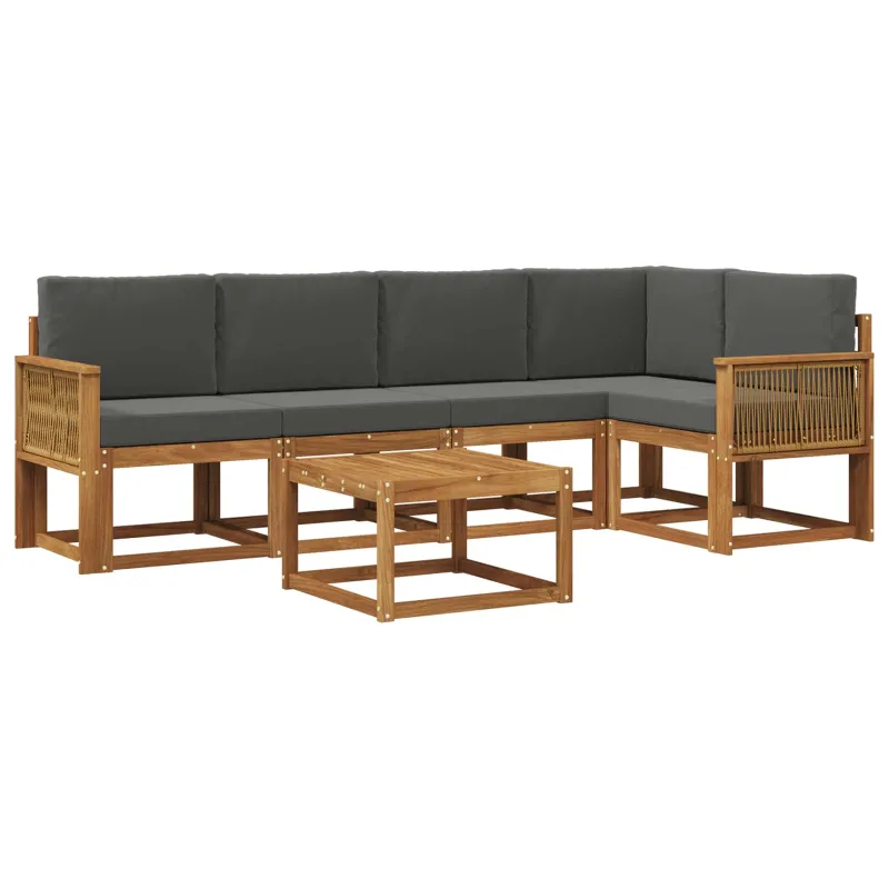 Lauko sofos komplektas su pagalve 6 pcs Natūralus ir antracitas