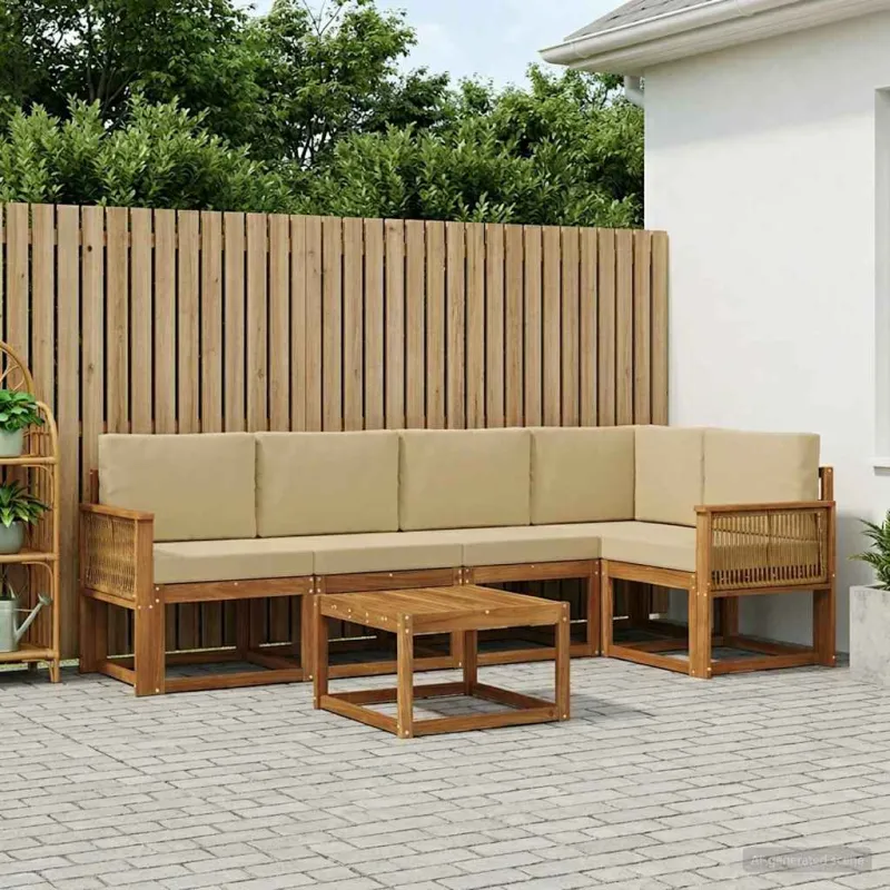 Lauko sofos komplektas su pagalve 6 pcs Natūralus ir bežinis