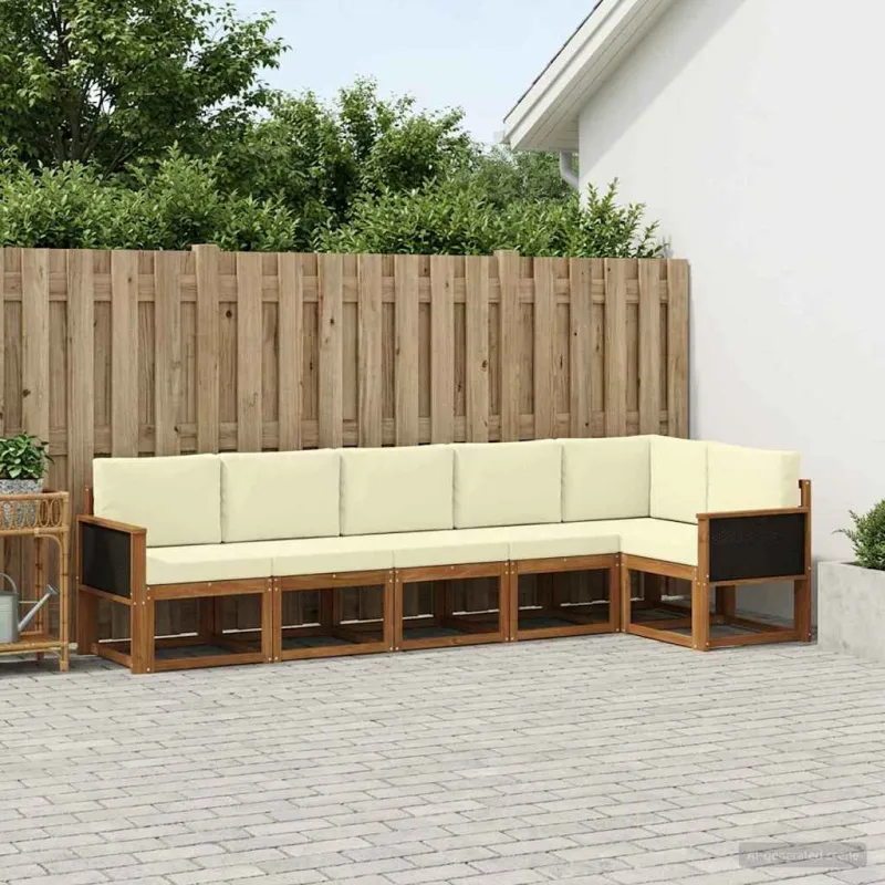 Lauko sofos komplektas su pagalve 6 pcs Natūralus ir grietinėlė