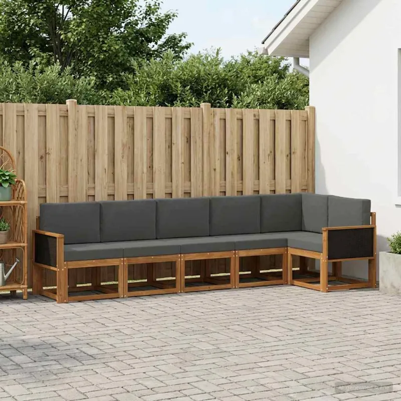 Lauko sofos komplektas su pagalve 6 pcs Natūralus ir antracitas