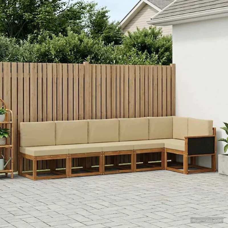 Lauko sofos komplektas 6 pcs Natūralus ir bežinis Poliesteris