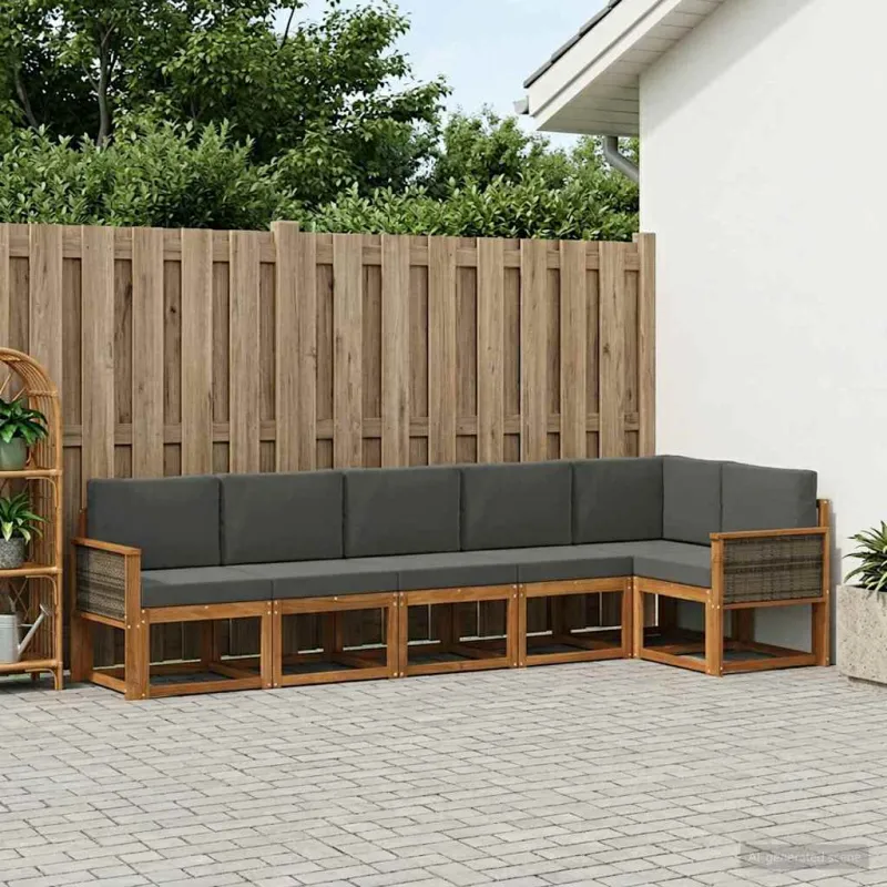 Lauko sofos komplektas su pagalve 6 pcs Natūralus ir antracitas