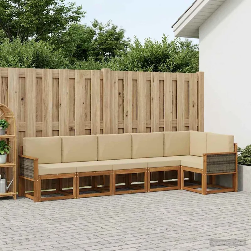 Lauko sofos komplektas 6 pcs Natūralus ir bežinis Poliesteris