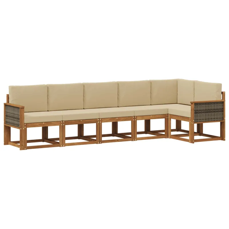 Lauko sofos komplektas 6 pcs Natūralus ir bežinis Poliesteris