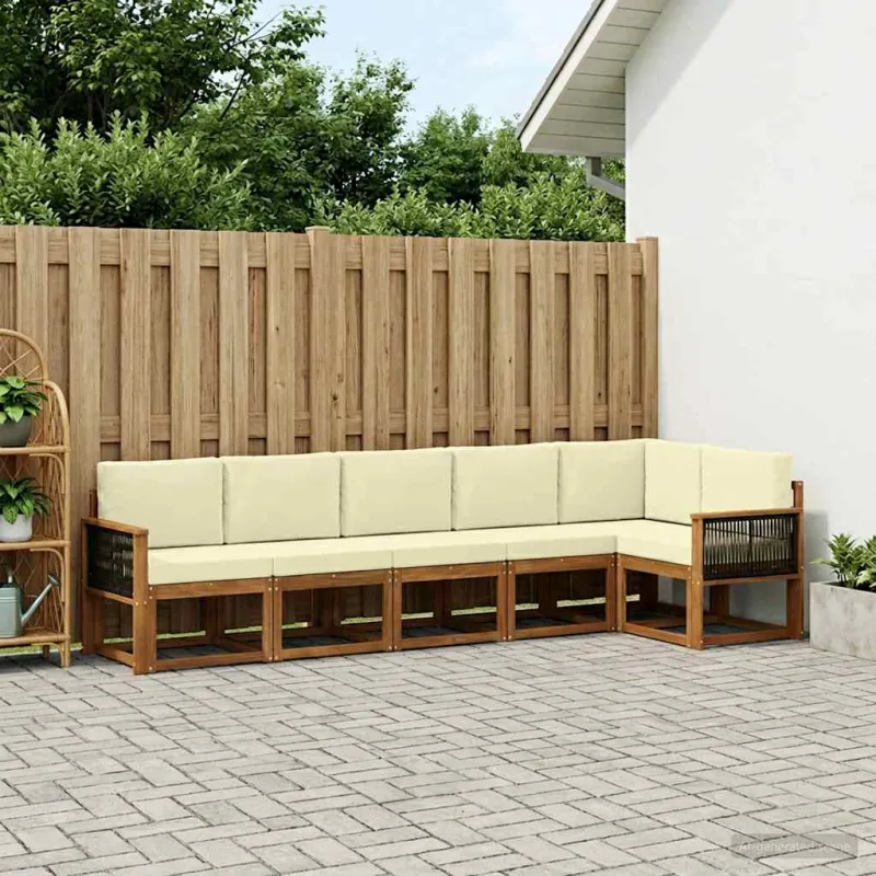 Lauko sofos komplektas su pagalve 6 pcs Natūralus ir grietinėlė