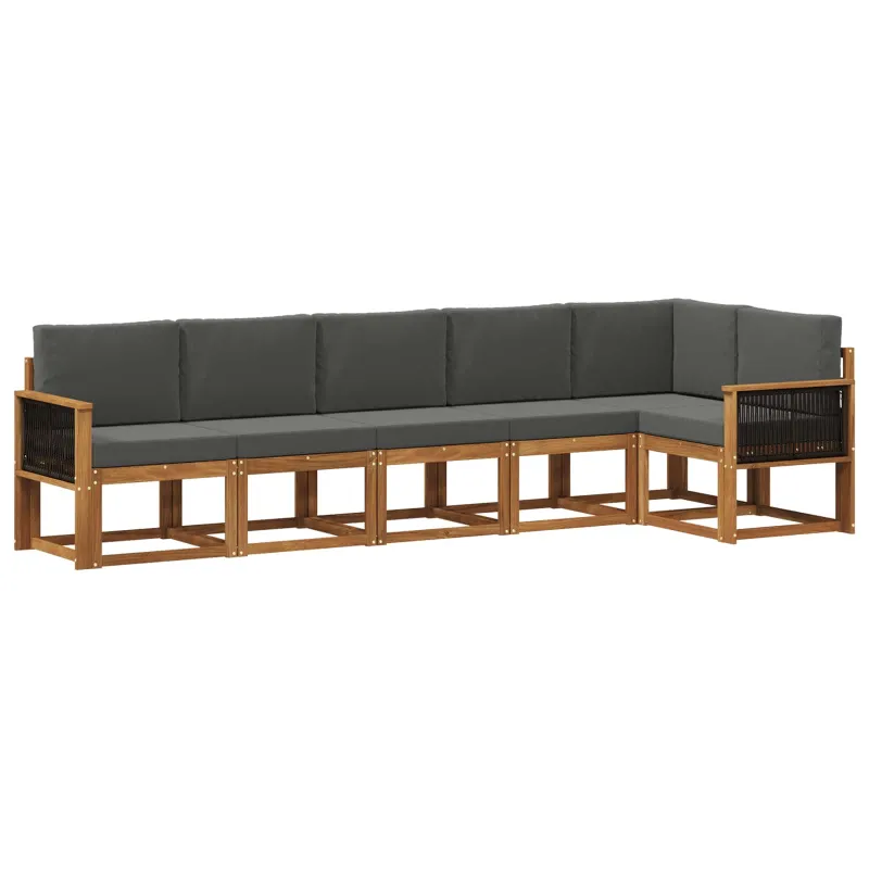 Lauko sofos komplektas su pagalve 6 pcs Natūralus ir antracitas
