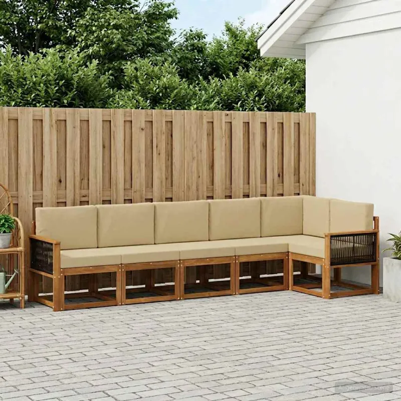 Lauko sofos komplektas 6 pcs Natūralus ir bežinis Poliesteris