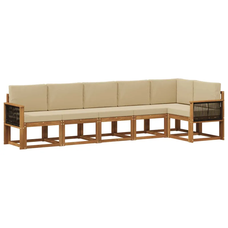 Lauko sofos komplektas 6 pcs Natūralus ir bežinis Poliesteris