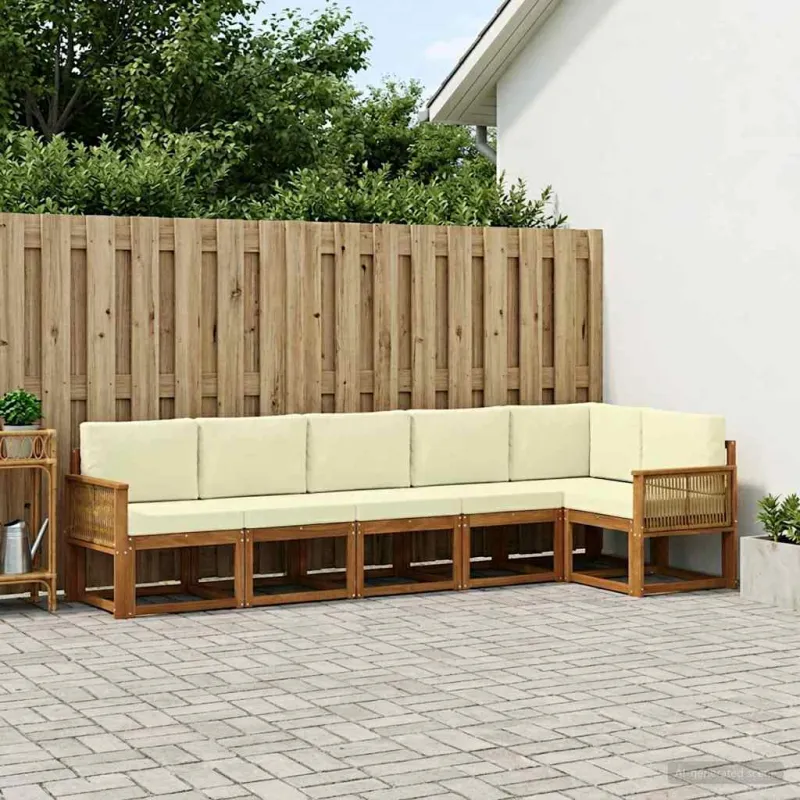 Lauko sofos komplektas su pagalve 6 pcs Natūralus ir grietinėlė
