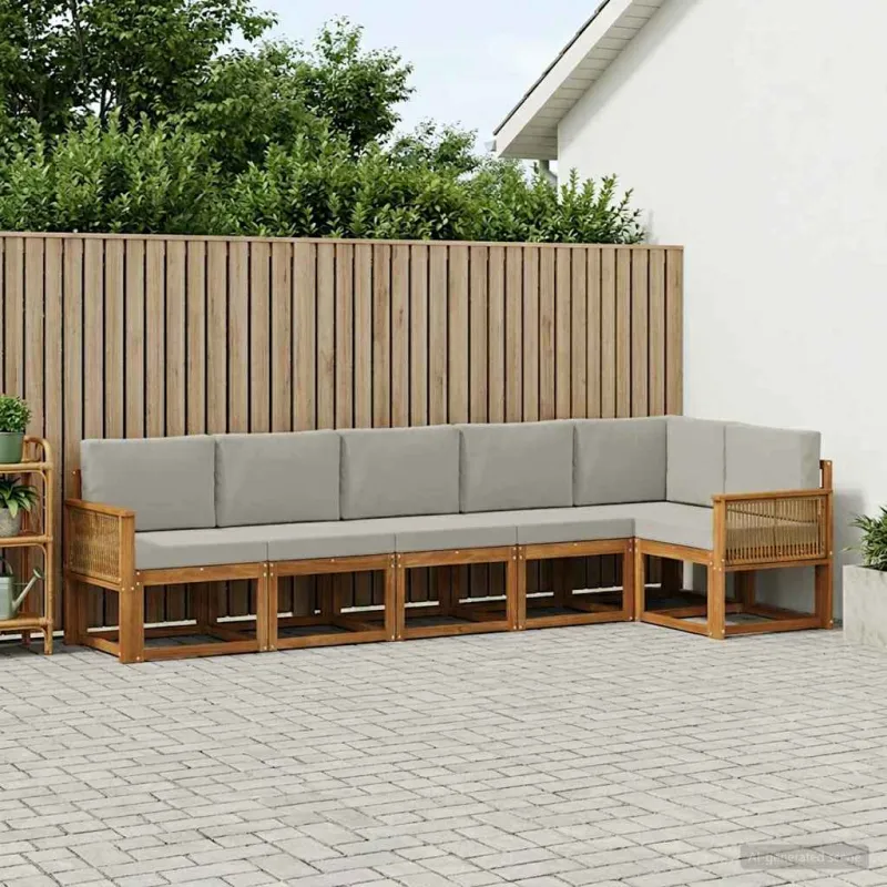 Lauko sofos komplektas 6 pcs Natūrali ir šviesiai pilka