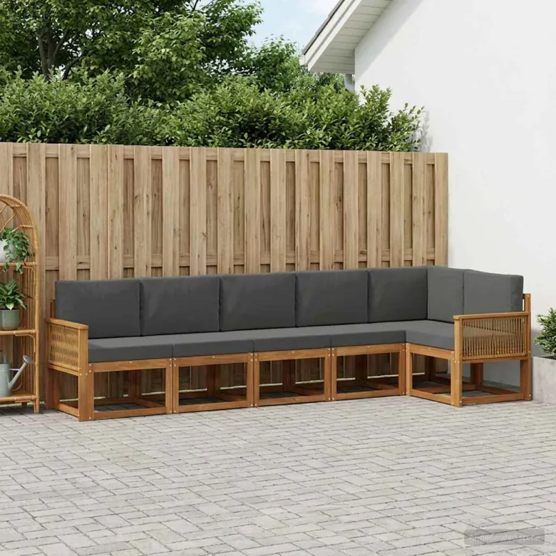 Lauko sofos komplektas su pagalve 6 pcs Natūralus ir antracitas